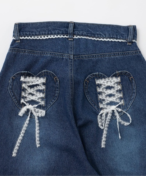 Mi-je(ミジェ)の「ハートレースアップワイドデニムパンツ(その他パンツ・レディース・ダークブルー/ライトブルー・S/M)」の13枚目の写真