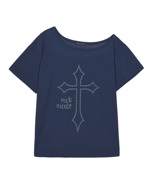 NICK&NICOLE(ニックアンドニコール)の「CROSS OFF SHOULDER TOP_NAVY(Tシャツ/カットソー・レディース・その他・FREE)」の1枚目の写真
