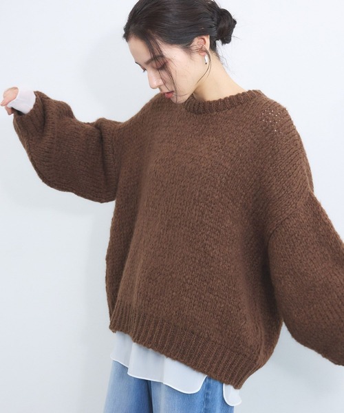 TRICOTS JEAN MARC（トリコットジーンマルク）の「BARNYARDSTORM / TRICOTS JEAN MARC / クルーネックニット（ニット/セーター・レディース・ブラウン/ラベンダー/ライトグレー・FREE）」の6枚目の写真