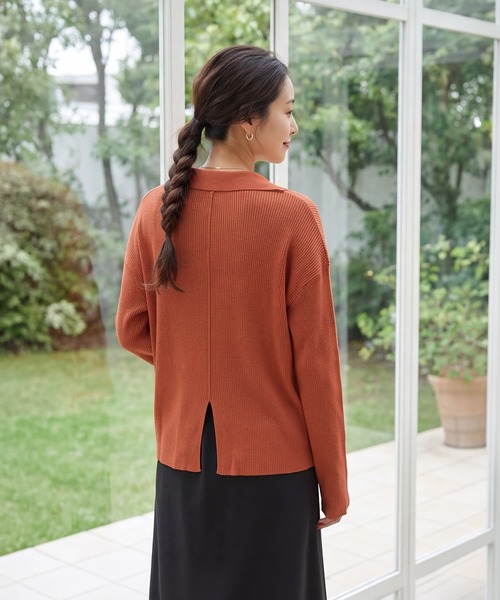 STYLE DELI(スタイルデリ)の「【LUXE】シャリ感リブ編みニットシャツ(Tシャツ/カットソー・レディース・ホワイト系その他/ピンク系その他/オレンジ・FREE)」の4枚目の写真