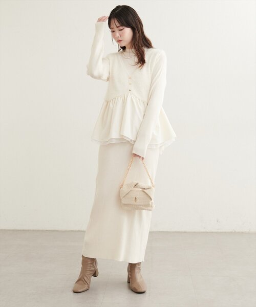 natural couture(ナチュラルクチュール)の「異素材ペプラムベスト×ニットワンピース(ワンピース・レディース・ブラウン/オフホワイト/モカ/ブラック・MEDIUM/LARGE)」の10枚目の写真