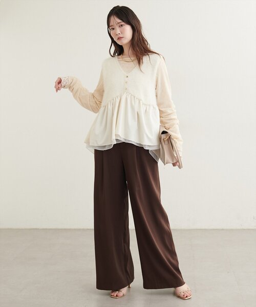 natural couture(ナチュラルクチュール)の「異素材ペプラムベスト×ニットワンピース(ワンピース・レディース・ブラウン/オフホワイト/モカ/ブラック・MEDIUM/LARGE)」の13枚目の写真