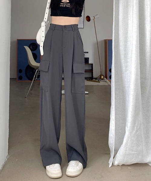 Flugge（フラッジー）の「ストレートカーゴスラックスパンツ（スラックス・レディース・グレー/ブラック・LARGE/MEDIUM）」の16枚目の写真