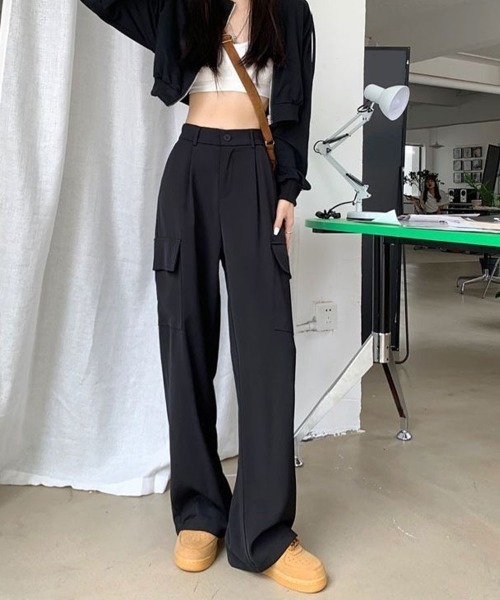 Flugge（フラッジー）の「ストレートカーゴスラックスパンツ（スラックス・レディース・グレー/ブラック・LARGE/MEDIUM）」の15枚目の写真