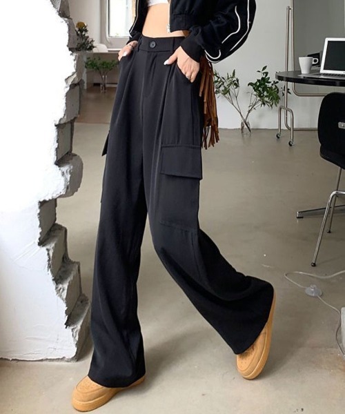 Flugge（フラッジー）の「ストレートカーゴスラックスパンツ（スラックス・レディース・グレー/ブラック・LARGE/MEDIUM）」の13枚目の写真