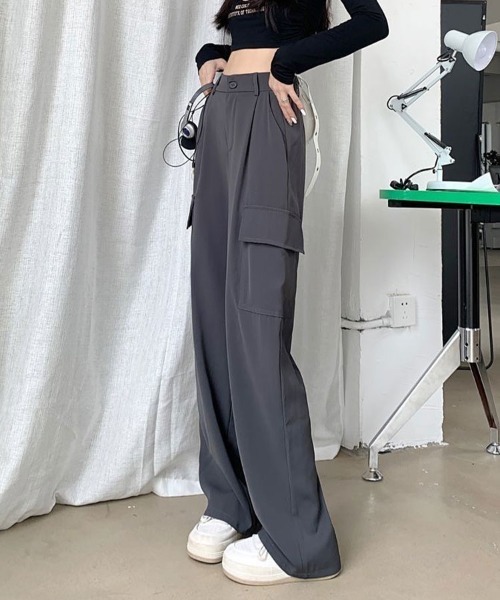 Flugge（フラッジー）の「ストレートカーゴスラックスパンツ（スラックス・レディース・グレー/ブラック・LARGE/MEDIUM）」の12枚目の写真