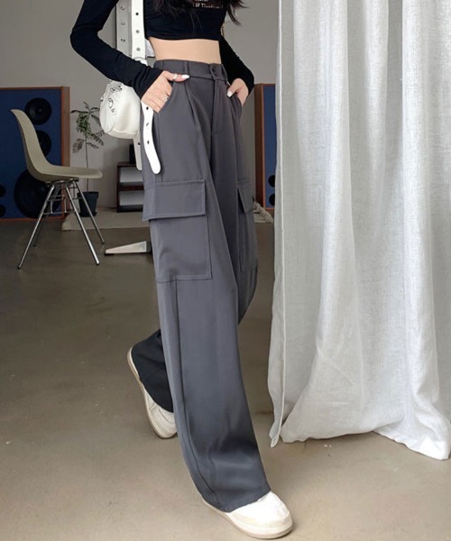 Flugge（フラッジー）の「ストレートカーゴスラックスパンツ（スラックス・レディース・グレー/ブラック・LARGE/MEDIUM）」の11枚目の写真