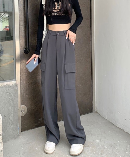 Flugge（フラッジー）の「ストレートカーゴスラックスパンツ（スラックス・レディース・グレー/ブラック・LARGE/MEDIUM）」の9枚目の写真