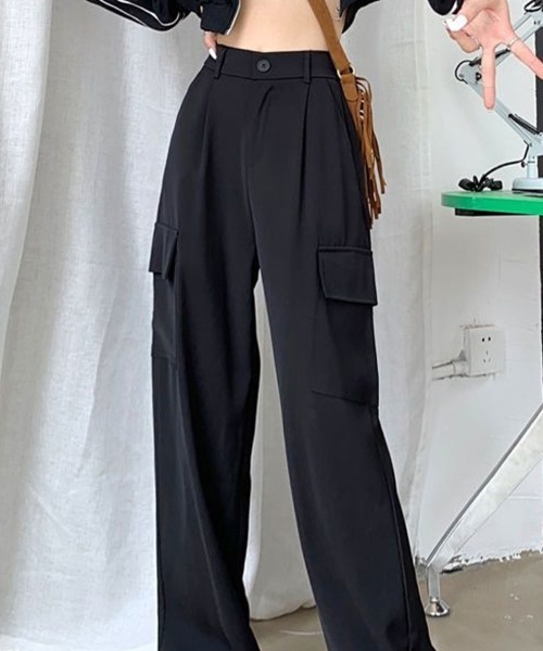 Flugge（フラッジー）の「ストレートカーゴスラックスパンツ（スラックス・レディース・グレー/ブラック・LARGE/MEDIUM）」の8枚目の写真