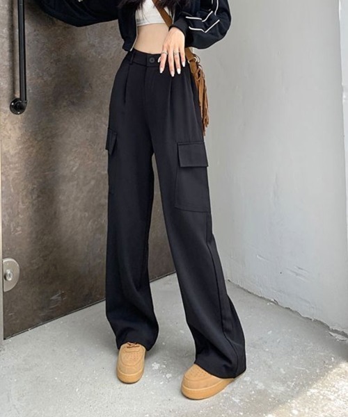 Flugge（フラッジー）の「ストレートカーゴスラックスパンツ（スラックス・レディース・グレー/ブラック・LARGE/MEDIUM）」の7枚目の写真