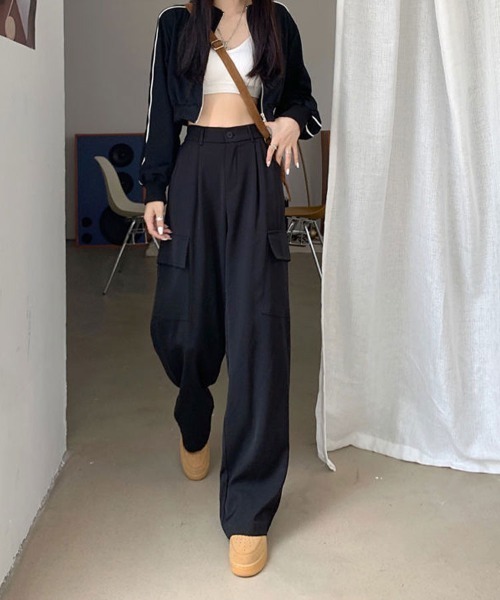 Flugge（フラッジー）の「ストレートカーゴスラックスパンツ（スラックス・レディース・グレー/ブラック・LARGE/MEDIUM）」の5枚目の写真
