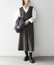 〈洗濯機可能〉モールスキン Vネック ジャンパースカート