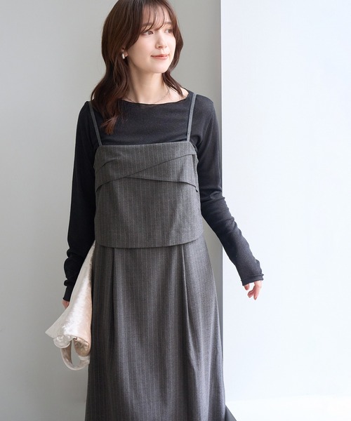 ROPE' PICNIC(ロペピクニック)の「【大人気商品につき今年も登場!】【WEB限定】セットアップ見え 褒められワンピース(ワンピース・レディース・チャコールグレー/ベージュ系その他/ブラック・M/S)」の2枚目の写真