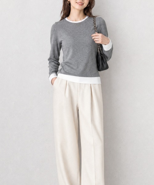 JOCOSA(ジョコサ)の「レイヤード風 シンプルロングTシャツ(Tシャツ/カットソー・レディース・ブラック/ネイビー/グレー・M/S/L)」の2枚目の写真