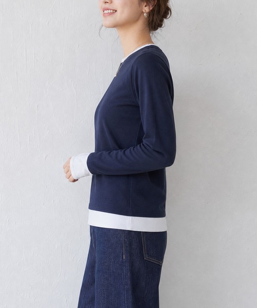 JOCOSA(ジョコサ)の「レイヤード風 シンプルロングTシャツ(Tシャツ/カットソー・レディース・ブラック/ネイビー/グレー・M/S/L)」の17枚目の写真