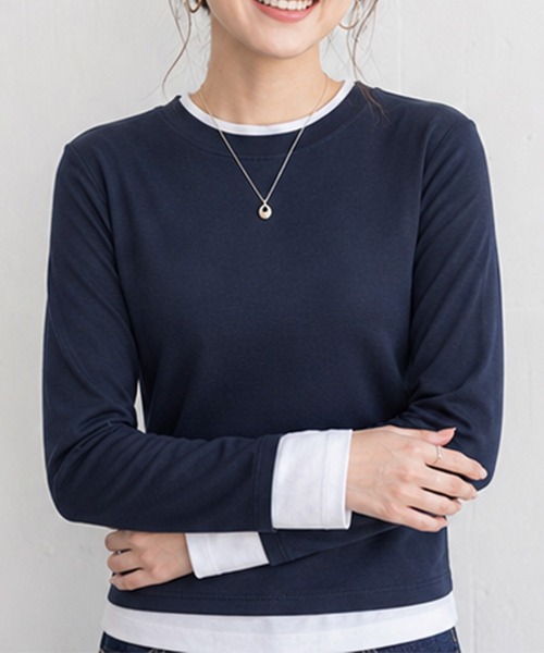 JOCOSA(ジョコサ)の「レイヤード風 シンプルロングTシャツ(Tシャツ/カットソー・レディース・ブラック/ネイビー/グレー・M/S/L)」の15枚目の写真