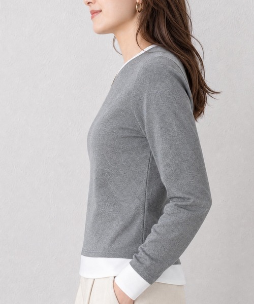 JOCOSA(ジョコサ)の「レイヤード風 シンプルロングTシャツ(Tシャツ/カットソー・レディース・ブラック/ネイビー/グレー・M/S/L)」の5枚目の写真