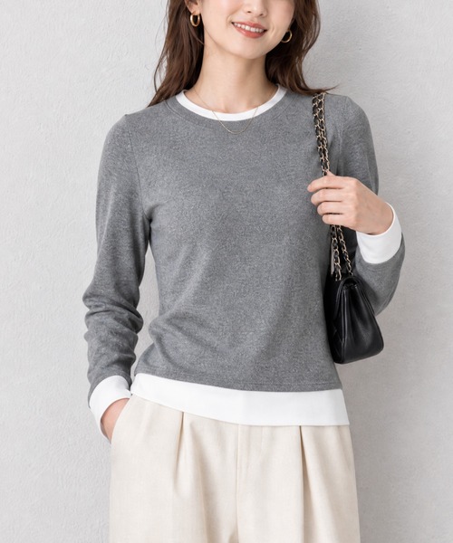 JOCOSA(ジョコサ)の「レイヤード風 シンプルロングTシャツ(Tシャツ/カットソー・レディース・ブラック/ネイビー/グレー・M/S/L)」の4枚目の写真