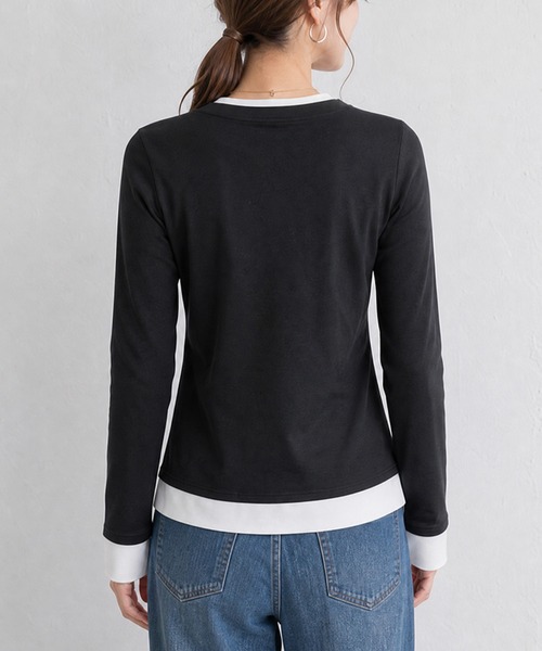 JOCOSA(ジョコサ)の「レイヤード風 シンプルロングTシャツ(Tシャツ/カットソー・レディース・ブラック/ネイビー/グレー・M/S/L)」の8枚目の写真