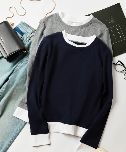 JOCOSA(ジョコサ)の「レイヤード風 シンプルロングTシャツ(Tシャツ/カットソー・レディース・ブラック/ネイビー/グレー・M/S/L)」の13枚目の写真