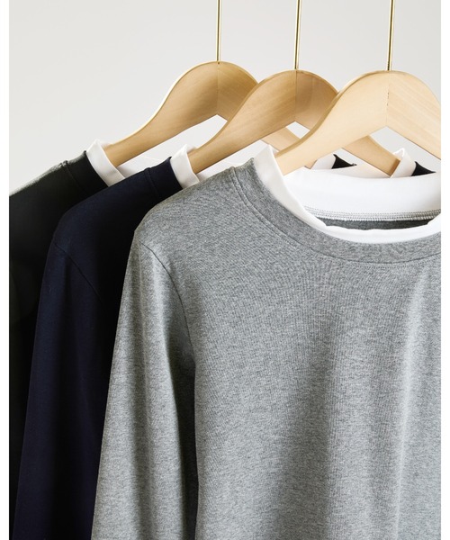 JOCOSA(ジョコサ)の「レイヤード風 シンプルロングTシャツ(Tシャツ/カットソー・レディース・ブラック/ネイビー/グレー・M/S/L)」の10枚目の写真