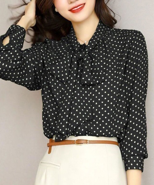 Flugge（フラッジー）の「ドットリボン長袖ブラウス（シャツ/ブラウス・レディース・ブラック/アイボリー・LARGE/MEDIUM）」の4枚目の写真