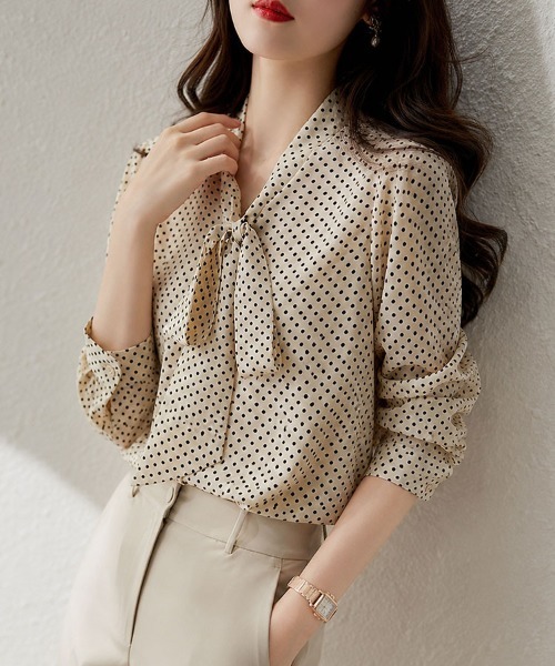 Flugge（フラッジー）の「ドットリボン長袖ブラウス（シャツ/ブラウス・レディース・ブラック/アイボリー・LARGE/MEDIUM）」の5枚目の写真