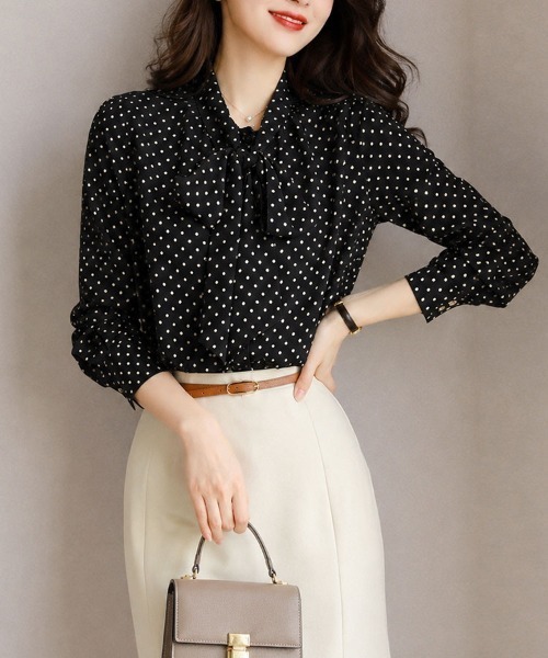 Flugge（フラッジー）の「ドットリボン長袖ブラウス（シャツ/ブラウス・レディース・ブラック/アイボリー・LARGE/MEDIUM）」の6枚目の写真