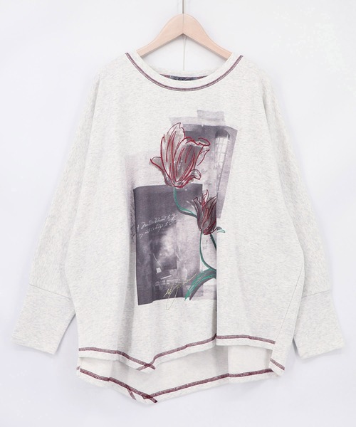 iS ScoLar(イズスカラー)の「563226:窓辺の花柄 ドルマンスリーブプルオーバー(Tシャツ/カットソー・レディース・オートミール/チャコールグレー/ブラウン・M)」の11枚目の写真