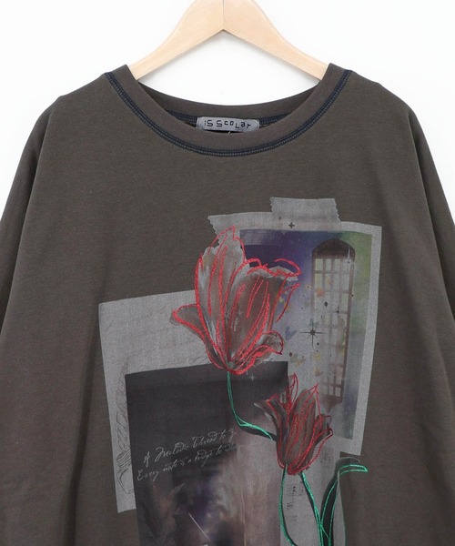 iS ScoLar(イズスカラー)の「563226:窓辺の花柄 ドルマンスリーブプルオーバー(Tシャツ/カットソー・レディース・オートミール/チャコールグレー/ブラウン・M)」の15枚目の写真