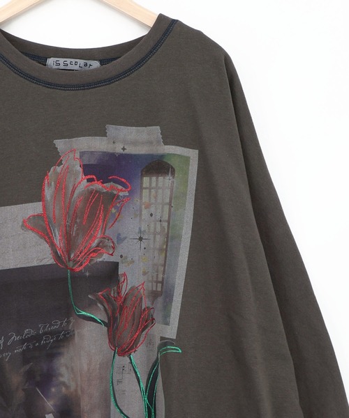 iS ScoLar(イズスカラー)の「563226:窓辺の花柄 ドルマンスリーブプルオーバー(Tシャツ/カットソー・レディース・オートミール/チャコールグレー/ブラウン・M)」の16枚目の写真