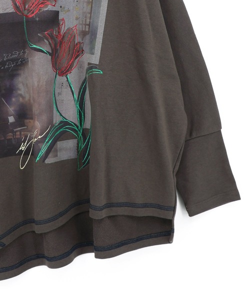 iS ScoLar(イズスカラー)の「563226:窓辺の花柄 ドルマンスリーブプルオーバー(Tシャツ/カットソー・レディース・オートミール/チャコールグレー/ブラウン・M)」の17枚目の写真