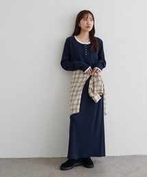 レイヤードヘンリーネックワンピース