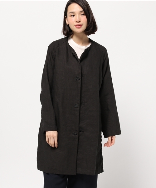TRAVAIL MANUEL ウールコート ノーカラー ラグラン袖 黒 【公式通販】
