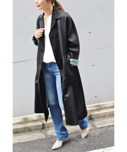 FIGARO Paris（フィガロパリ）の「TAダブルサテンステンカラーコート◆（ステンカラーコート・レディース・ブラック/キャメル・36/38）」の8枚目の写真