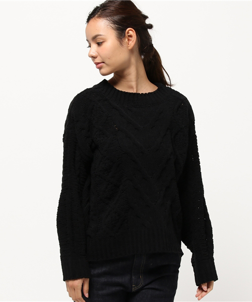 laboratory work（ラボラトリーワーク）の「モールヤーンケーブルニットプルオーバー（ニット/セーター・レディース・ライトグレー/オフホワイト/ブラック/グリーン/キャメル・MEDIUM）」の6枚目の写真