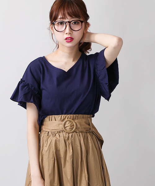 WEGO（ウィゴー）の「WEGO/2WAYドルマンフリルカットソー（Tシャツ/カットソー・レディース・ホワイト/ブラック/ネイビー/ライトパープル/ダークオレンジ/カーキ・MEDIUM/LARGE）」の5枚目の写真