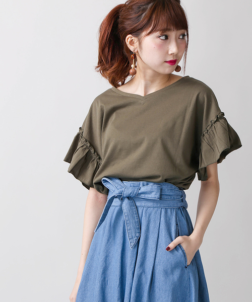 WEGO（ウィゴー）の「WEGO/2WAYドルマンフリルカットソー（Tシャツ/カットソー・レディース・ホワイト/ブラック/ネイビー/ライトパープル/ダークオレンジ/カーキ・MEDIUM/LARGE）」の4枚目の写真