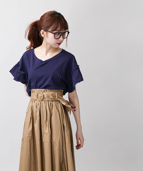 WEGO（ウィゴー）の「WEGO/2WAYドルマンフリルカットソー（Tシャツ/カットソー・レディース・ホワイト/ブラック/ネイビー/ライトパープル/ダークオレンジ/カーキ・MEDIUM/LARGE）」の12枚目の写真