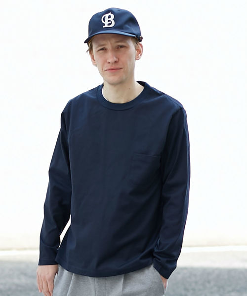 L&HARMONY(エルアンドハーモニー)の「ハイクルーネックポケットロングスリーブTシャツ(Tシャツ/カットソー・メンズ・ホワイト/ネイビー/グレー・MEDIUM/LARGE)」の1枚目の写真