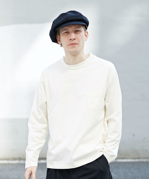 L&HARMONY(エルアンドハーモニー)の「ハイクルーネックポケットロングスリーブTシャツ(Tシャツ/カットソー・メンズ・ホワイト/ネイビー/グレー・MEDIUM/LARGE)」の2枚目の写真