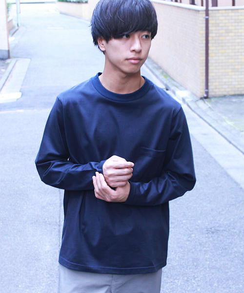 L&HARMONY(エルアンドハーモニー)の「ハイクルーネックポケットロングスリーブTシャツ(Tシャツ/カットソー・メンズ・ホワイト/ネイビー/グレー・MEDIUM/LARGE)」の20枚目の写真