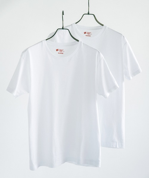 HANES(ヘインズ)の「Hanes ヘインズ 2P Japan Fit 5.3oz クルーネックTシャツ / VネックTシャツ(Tシャツ/カットソー・メンズ・ホワイト/ホワイト系その他・S/M/L/XL/SMALL/MEDIUM/LARGE/X-LARGE)」の1枚目の写真