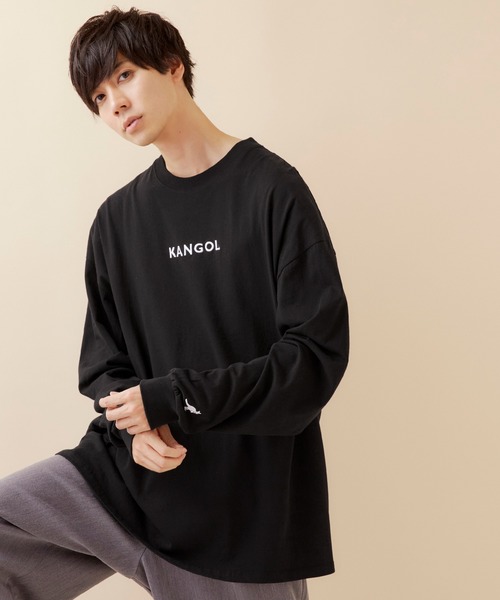 KANGOL（カンゴール）の「▽WEB限定 MONO-MART×KANGOL カンゴール ビッグシルエットプリント長袖Tee 袖モチーフ刺繍（Tシャツ/カットソー・メンズ・ホワイト系その他/ダークグリーン/ブラック系その他/ブラック/ホワイト/杢グレー/ボルドー/ネイビー/パープル/ダークグレー/ダークベージュ/ブラウン・FREE）」の3枚目の写真