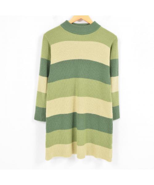 【ヴィンテージ】古着 ケーブルニット セーター ウール 黄緑 イギリス製 レトロ セール/ブランド古着】アクリルニットセーター（ニット/セーター