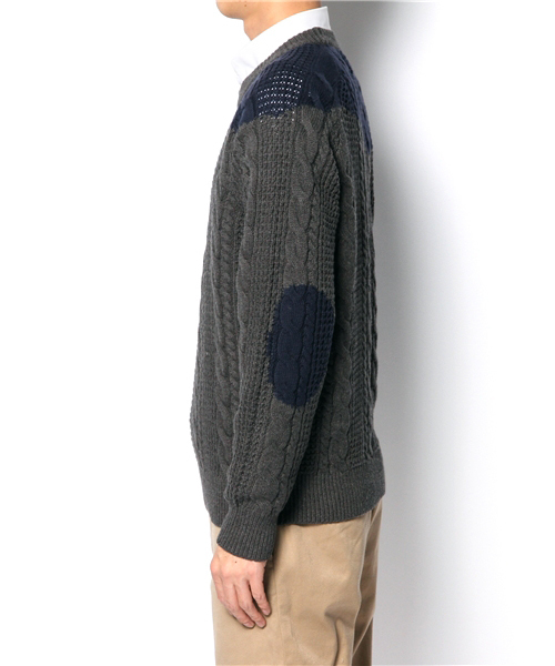R.NEWBOLD(アールニューボールド)の「2TONE 5G CABLE KNIT/235405(ニット/セーター・メンズ・グレー/ネイビー/オレンジ・SMALL/MEDIUM/LARGE/X-LARGE)」の4枚目の写真