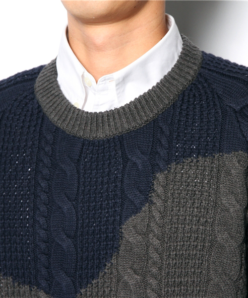 R.NEWBOLD(アールニューボールド)の「2TONE 5G CABLE KNIT/235405(ニット/セーター・メンズ・グレー/ネイビー/オレンジ・SMALL/MEDIUM/LARGE/X-LARGE)」の10枚目の写真