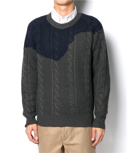 R.NEWBOLD(アールニューボールド)の「2TONE 5G CABLE KNIT/235405(ニット/セーター・メンズ・グレー/ネイビー/オレンジ・SMALL/MEDIUM/LARGE/X-LARGE)」の9枚目の写真