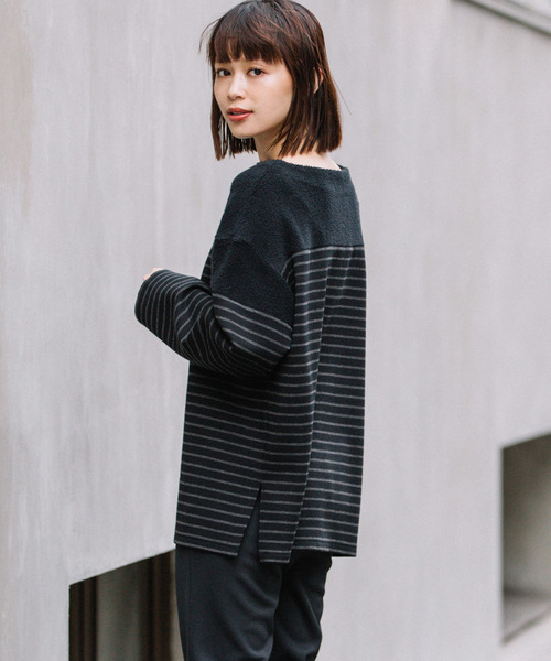 Munich(ミューニック)の「アクリルウールストレッチポンチ×パイル ボトルネックプルオーバー(Tシャツ/カットソー・レディース・ネイビー/ブラック×グレー/ホワイト×ブラック・FREE)」の2枚目の写真