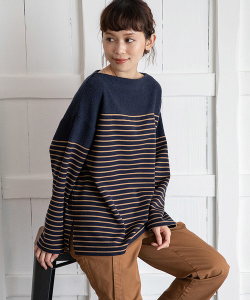 Munich(ミューニック)の「アクリルウールストレッチポンチ×パイル ボトルネックプルオーバー(Tシャツ/カットソー・レディース・ネイビー/ブラック×グレー/ホワイト×ブラック・FREE)」の6枚目の写真